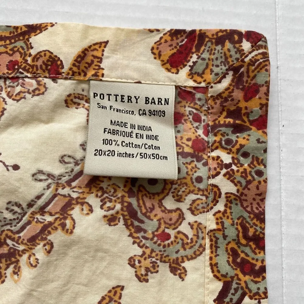 Pottery Barn Napkins Table Kitchen Dining Decor Floral Paisley Square Set of 2